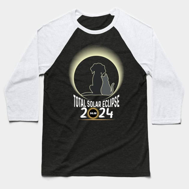 Solar Eclipse 2024 Shirt Total Eclipse April 8th 2024 Dog and cat Baseball T-Shirt by Peter smith